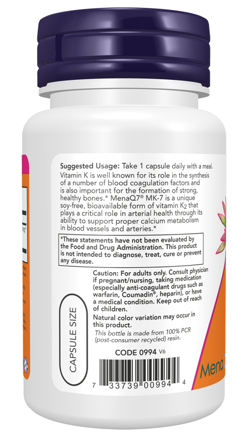 NOW Foods MK-7 Vitamin K-2, Extra Strength 300 mcg 60 Veg Capsules