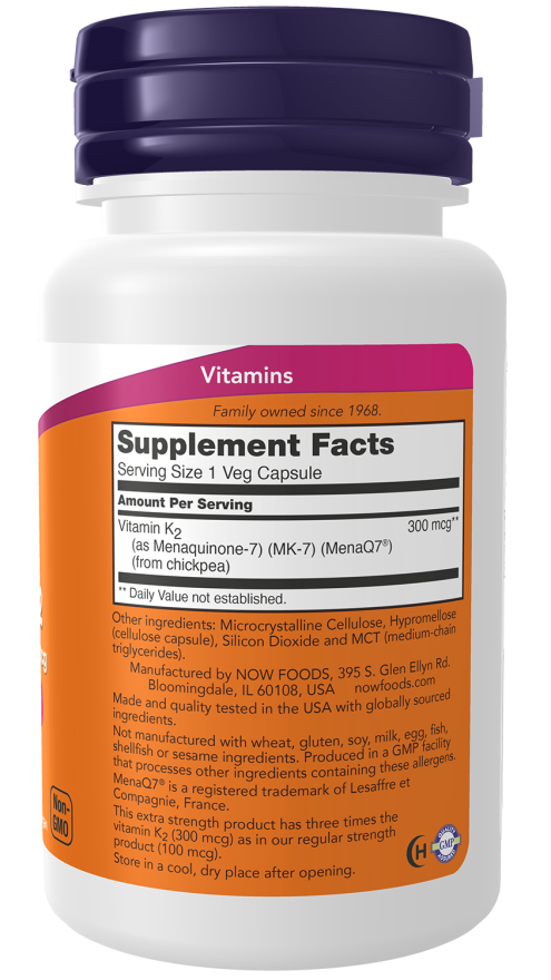 NOW Foods MK-7 Vitamin K-2, Extra Strength 300 mcg 60 Veg Capsules

Vitamin K is well known for its role in the synthesis of a number of blood coagulation factors and is also important for the formation of strong, healthy bones.* MenaQ7® MK-7 is a unique soy-free, bioavailable form of vitamin K-2 that plays a critical role in arterial health through its ability to support proper calcium metabolism in blood vessels and arteries.*
1st Stop, Marshall's Health Shop!
