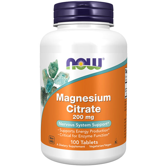 NOW Magnesium Citrate 200mg  What is Magnesium Citrate?  Magnesium is a mineral that is critical for energy production and metabolism, muscle contraction, nerve impulse transmission, and bone mineralization.  It is a required cofactor for an estimated 300 enzymes.