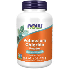 NOW Foods Potassium Chloride Powder 227g. What is Potassium Chloride Powder?  Now Potassium Chloride is pharmaceutical grade and sodium free. Potassium is an important electrolyte mineral that helps conduct electrical impulses in the body. Its primary function is to regulate balance of water and minerals throughout the body. 