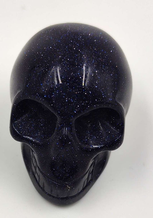 Gemstone Skull Blue Goldstone Large