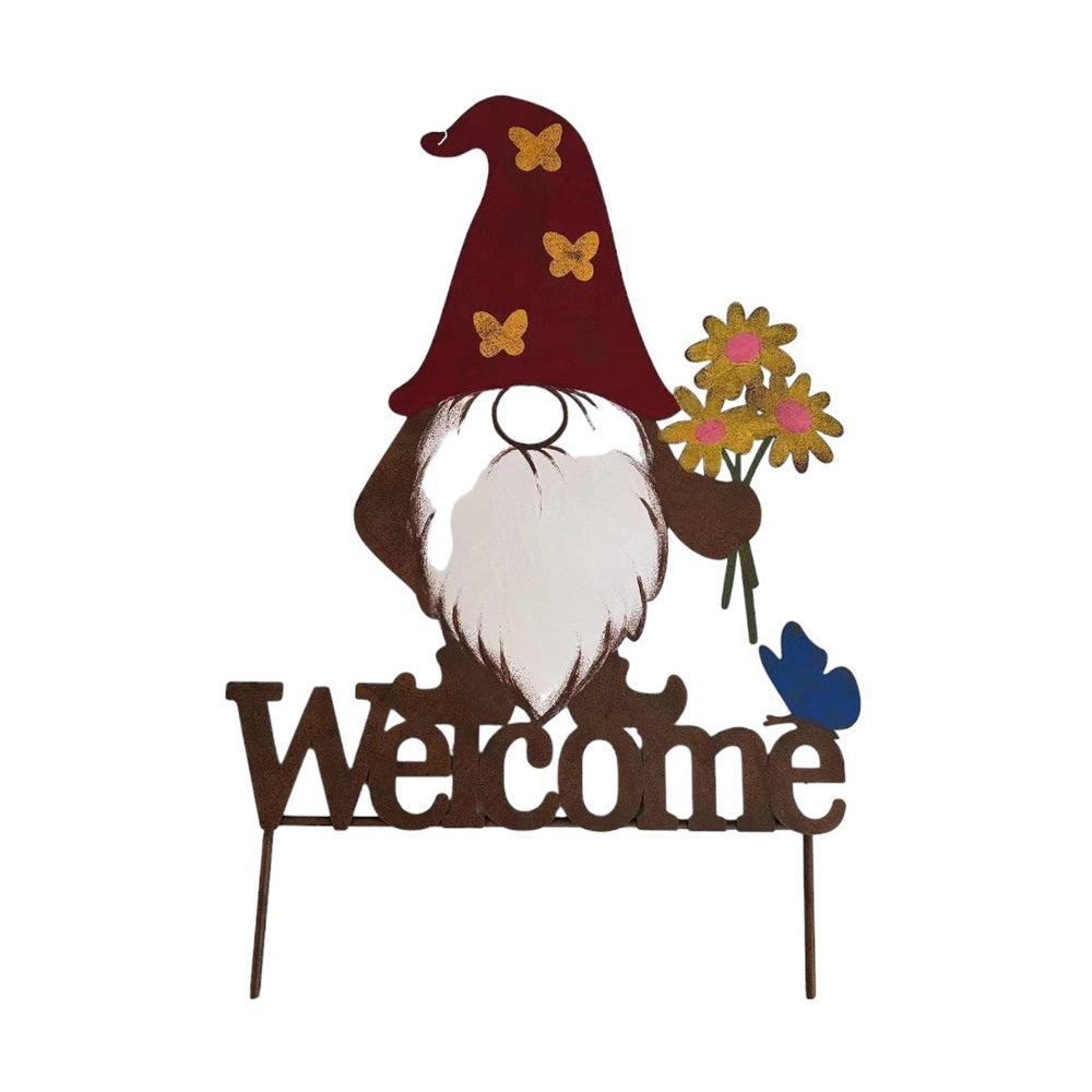 Welcome Garden Gnome Metal Sign