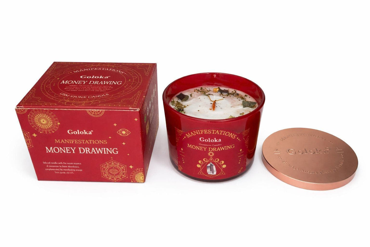 Goloka Money Drawing Gemstone Candle Pyrite Cinnamon