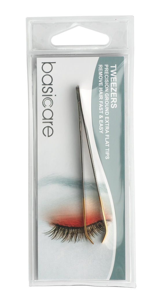 Basicare Tweezer Gold Blade Flat Thin Tip 8.5cm