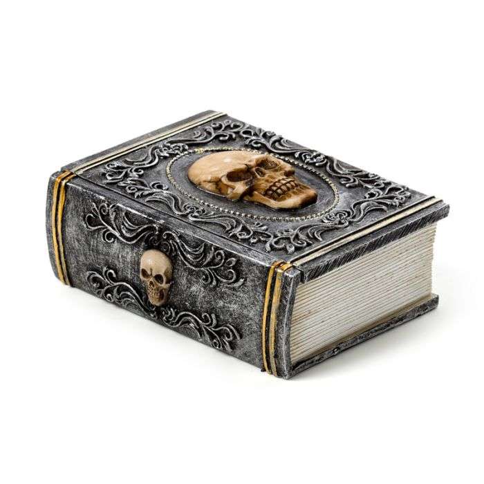 Skull Embellished Book Shaped Trinket Box