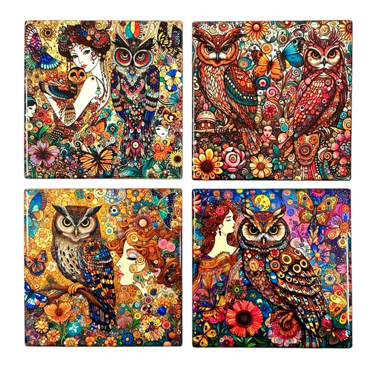 Ceramic Coaster Owl (Set of 4)