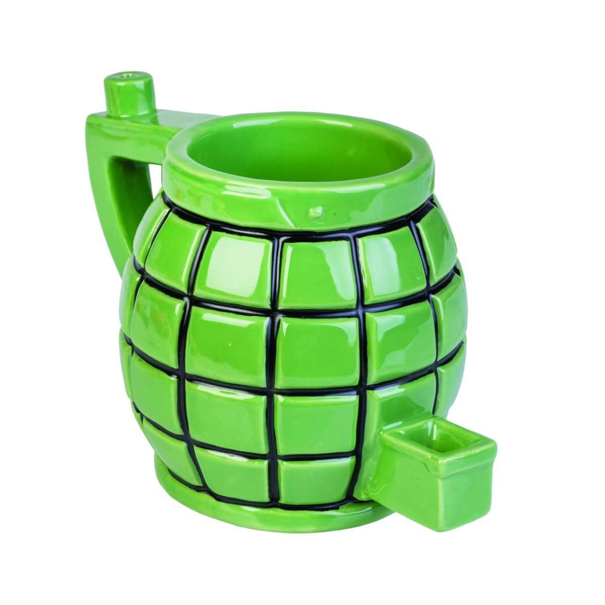 Grenade Wake &amp; Bake Coffee Mug
Wake up to an explosive double hit with this dual function mug
Holds coffee or tea in the cup, with a functional water pipe underneath
Novelty grenade design to start your day with a bang!
The mug liquid is completely separate from the pipe liquid and will not be contaminated by smoke
16.0(L) x 10.0(W) x 10.50(H) cm

1st Stop, Marshall's Health Shop, Gift Shop!

SKU: SA-WBM/G