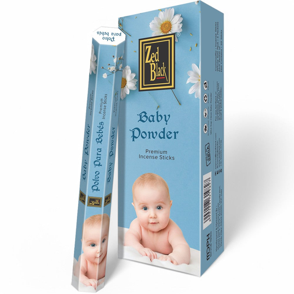 Zed Black Baby Powder 20gm
Zed Black 20 gram Incense sticks are one of the most popular incense sticks, these are rolled and dipped into natural oils for a calming incense fragrance. You will enjoy these incense sticks as you would experience these fragrances from nature itself. Experience an absolutely soothing and positive aroma at your place by using these premium quality incense sticks.

1st Stop, Marshall's Health Shop, Gift Shop!

SKU: ZBBP20