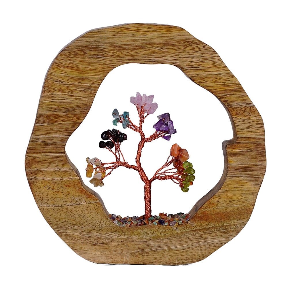 7 Chakra Crystal Tree in Wooden Ring - MarshallsHealthShop
