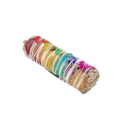 White Sage Sinuata 7 Chakra Rose Petals Smudge 4 inch
