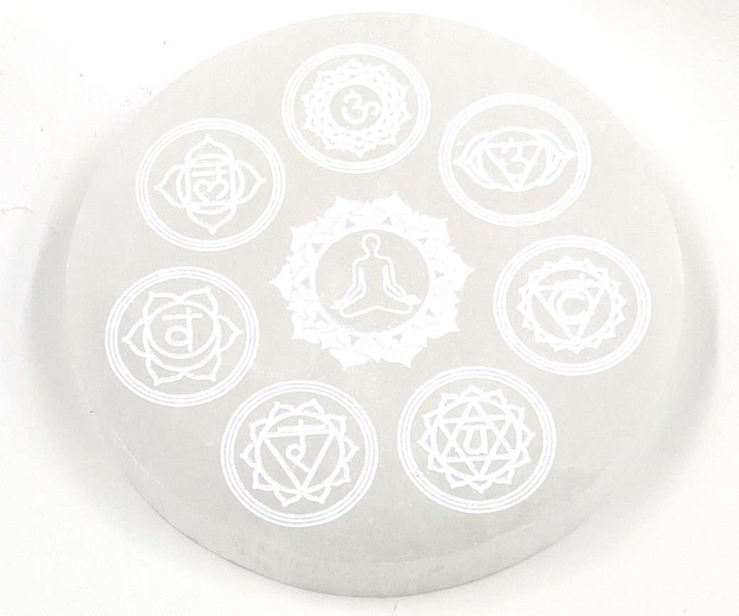 Selenite Disc Chakra Symbols