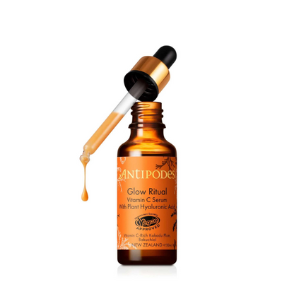 Antipodes Glow Ritual Vitamin C Serum with Plant Hyaluronic Acid  1st Stop, Marshall's Health Shop!  Achieve glowing skin with this light-wear gel serum for a luminous, dewy complexion. Kakadu plum contains up to 100x the Vitamin C of oranges*, helping to boost collagen, illuminate, and protect from free radical damage. The ultra-clean, natural formula offers instant radiance and defends skin against the signs of early aging. It’s your all-day golden hour glow in a bottle.