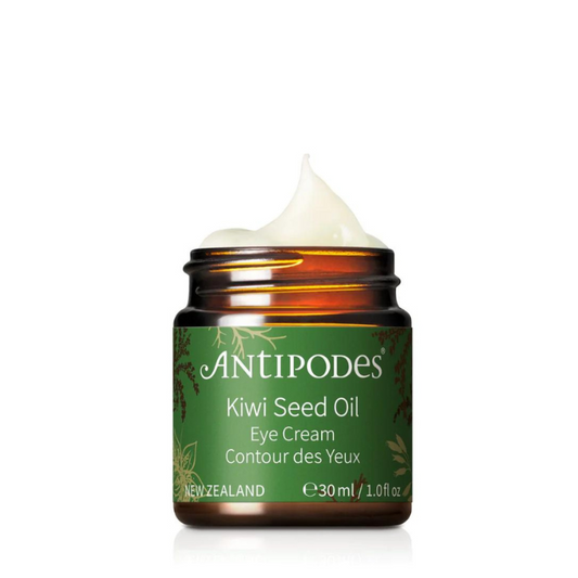 Antipodes Kiwi Seed Oil Eye Cream 30ml 1st Stop, Marshall's Health Shop!  A cooling, silky formulation boasting extraordinary scientific results, with nutrient-rich oil from New Zealand-grown kiwi fruit, very high in vitamin C, to moisturise and soften the appearance of fine lines.