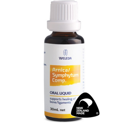 Weleda Arnica/Symphytum Comp. 1st Stop, Marshall's Health Shop!  Naturally helps heal injuries to bone, cartilage, ligaments and muscles e.g. sports injuries, sprains, surgery, tendinitis, RSI (OOS) and broken bones  HEALTH BENEFITS:  Oral Liquid. Classical Homoeopathic Product