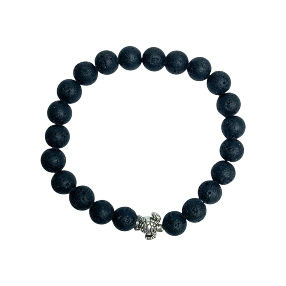 Lava Stone Turtle 8mm Bead Bracelet