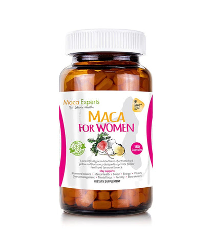 Maca for Women 150 Caps Maca for women is a scientific blend of red, yellow, and black Maca in ideal ratios to balance female hormones and health.  Ratios of maca colours are determined by analysis of macamide concentrations of the raw ingredients to create a macamide mixture ideal for female hormonal health. Every batch is standardized to ensure macamide potency.