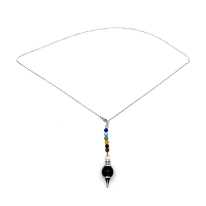 Pendulum Necklace Black Obsidian with Chakra Beads