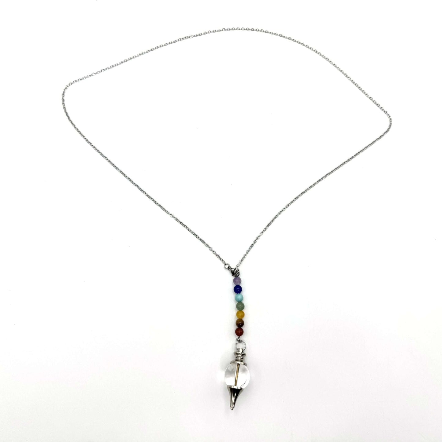 Pendulum Necklace Clear Quartz with Chakra Beads