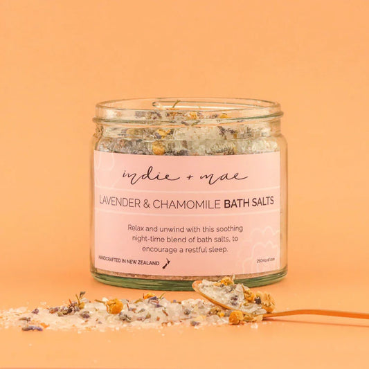 Indie + Mae | Bath Salts - Lavender &amp; Chamomile

Calm your body, quiet your mind.

Indie + Mae's Lavender &amp; Chamomile Bath Salts are the ultimate unwind.

A calming soak infused with soothing botanicals like chamomile, lavender, rose petals and hibiscus.

Perfect for easing into a restful night or bringing stillness to a busy day.

Lovingly made onsite in New Zealand, as a proud 100% natural brand of The Herb Farm.

1st Stop, Marshall's Health Shop, Gift Shop! 