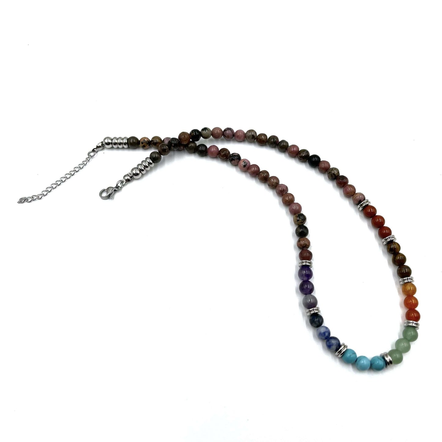 Rhodonite Chakra Necklace with Tumbled Stones 45CM