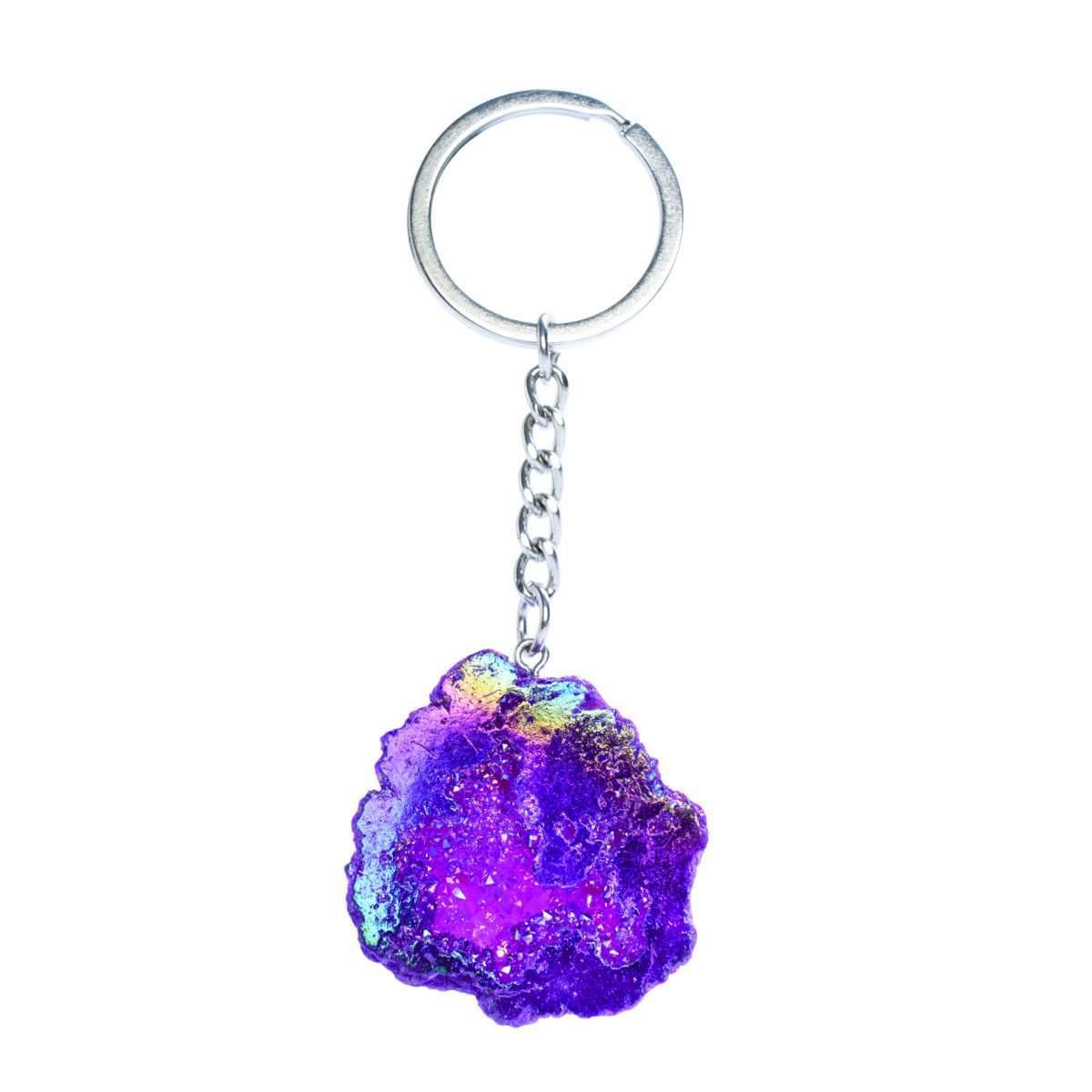 Gemstone Aura Quartz Geode Keychain