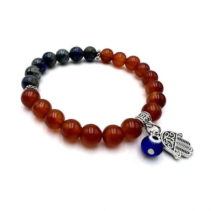 Hamsa Evil Eye Charm Bracelet Red Agate