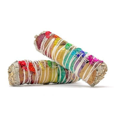Bulk White Sage and Sinuata & 7 Chakra Rose Petals Smudge 4 inch