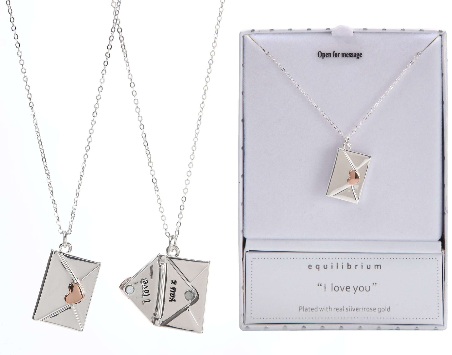 Equilibrium I Love You Necklace Silver & Rose Gold