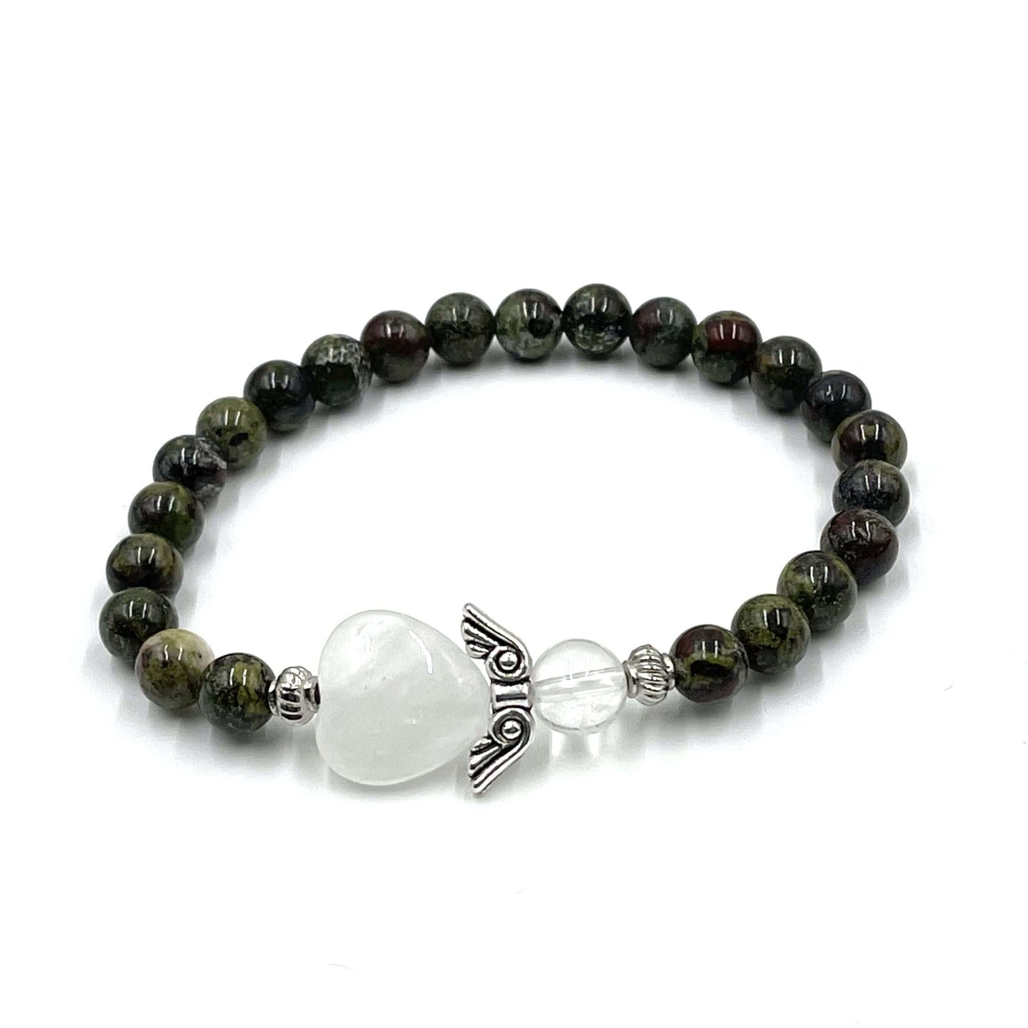 Dragon Blood Jasper Crystal Heart Guardian Angel Bracelet