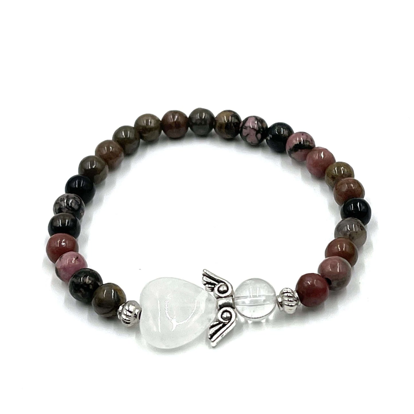 Rhodonite Crystal Heart Guardian Angel Bracelet