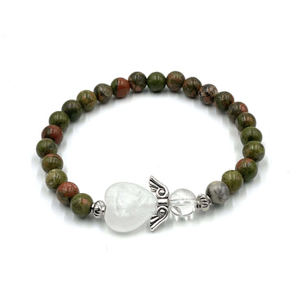 Unakite Crystal Heart Guardian Angel Bracelet