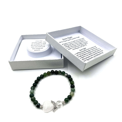 Moss Agate Crystal Heart Angel Bracelet