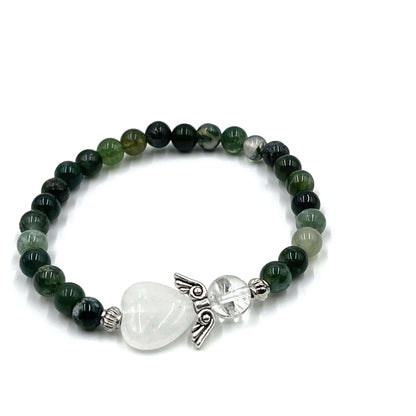 Moss Agate Crystal Heart Angel Bracelet