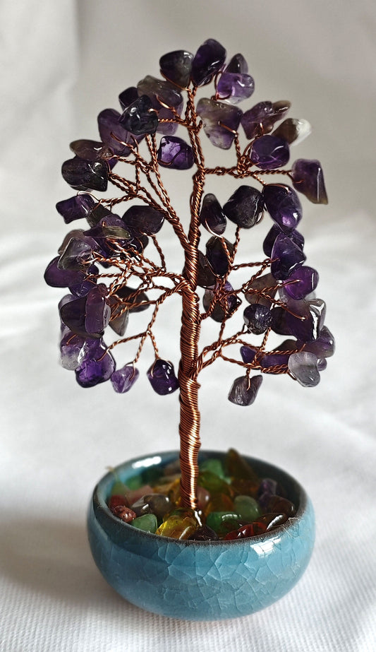 Amethyst Gemstone Tree Ceramic Base