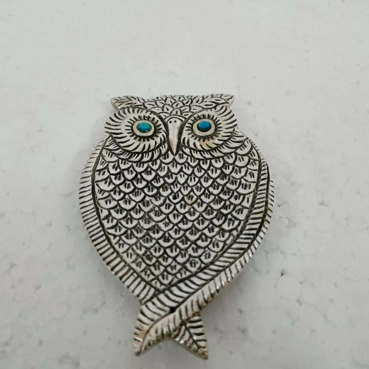 White Metal OWL Incense Holder