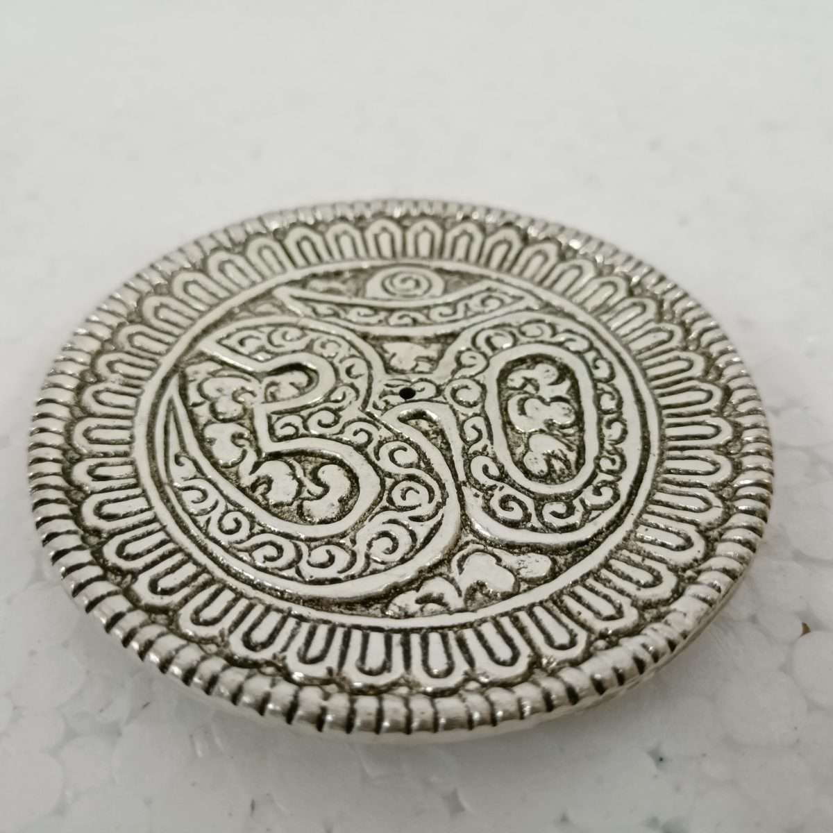 White Round OM Incense Holder