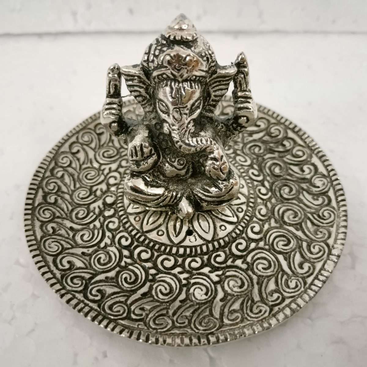 White Round Ganesha Incense Holder