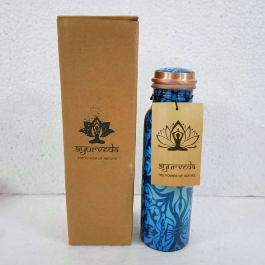 Ayurveda Copper Blue Bottle 750ml - CW8  A gorgeous handcrafted bottle made out of pure copper that will purify & alkalise water to promote health and wellbeing.
