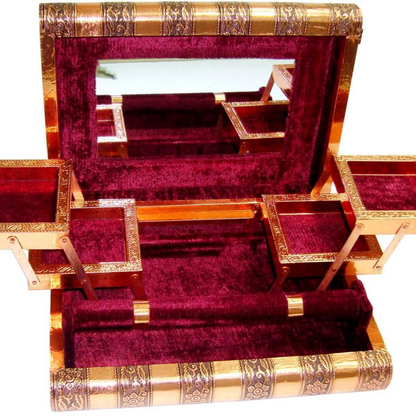 Jewellery Box Copper Finish Burgundy Fabric