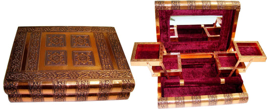 Jewellery Box Copper Finish Burgundy Fabric