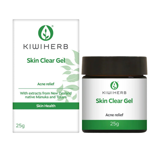 KiwiHerb Skin Clear Gel packaging including jar and box on a white background
