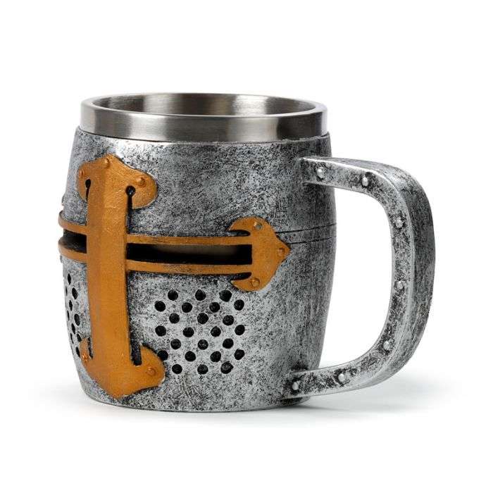 Decorative Medieval Knight Silver/Gold Helmet Tankard