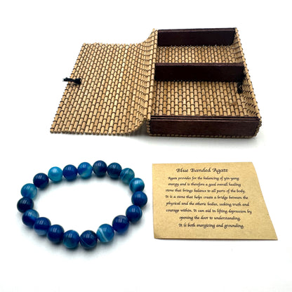 Aqua Blue Banded Agate Bracelet 10mm