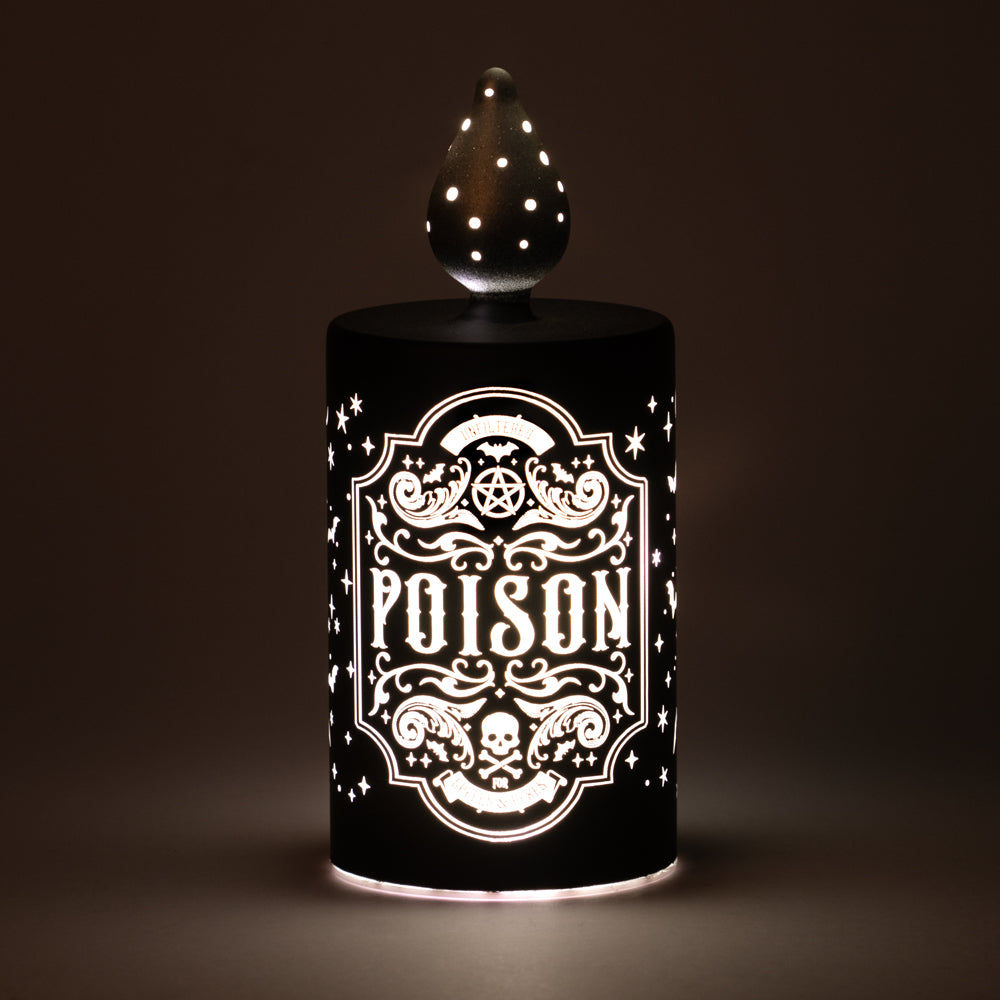 Alchemy LED Light Poison Flame Lamp

Is it really Poison? Would you dare to take a sip?

Product Description:
Battery powered, poison bottle shaped, LED light. To operate: Simply slide the switch on the underside of the light. Battery not included.

Weight &amp; Dimensions (approx.):
H: 18cm (7.09″) W: 7.5cm (2.95″) D: 7.5cm (2.95″) Weight: 184g (6.49oz)

1st Stop, Marshall's Health Shop, Gift Shop!