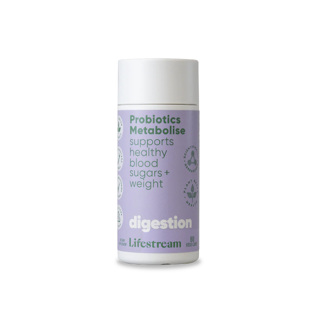 Lifestream Probiotics Metabolise (FKA Advanced Probiotics Metabolise) is specifically formulated with a unique blend of 7 specific strains of beneficial bacteria + FOS for prebiotic support. Research has shown that gut flora balance can influence your ability to maintain good weight management, and it’s micro-encapsulated so no need to refrigerate. Packed in 100% Sugarcane Plastic packaging - kerbside recyclable.