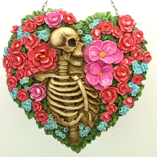 Skeleton with Flowers Wall Hanging Resin