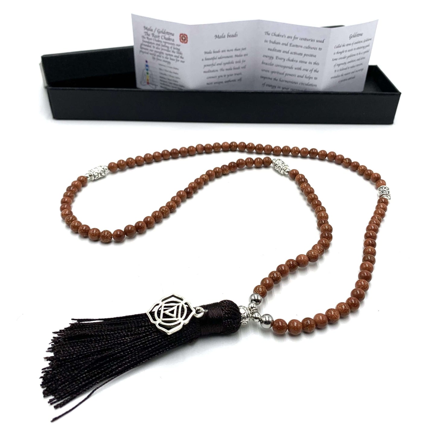 Goldstone Mala Beads With Root Chakra Beads