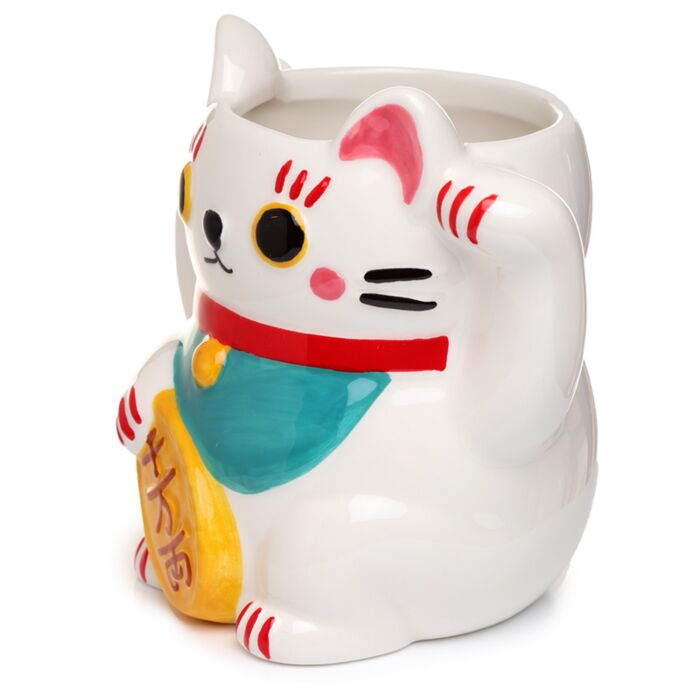 White Maneki Neko Lucky Cat Ceramic Mug
