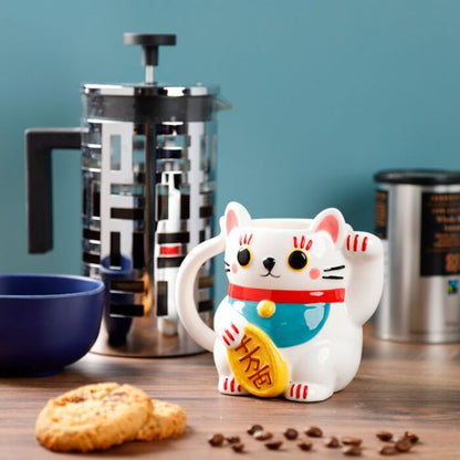 White Maneki Neko Lucky Cat Ceramic Mug