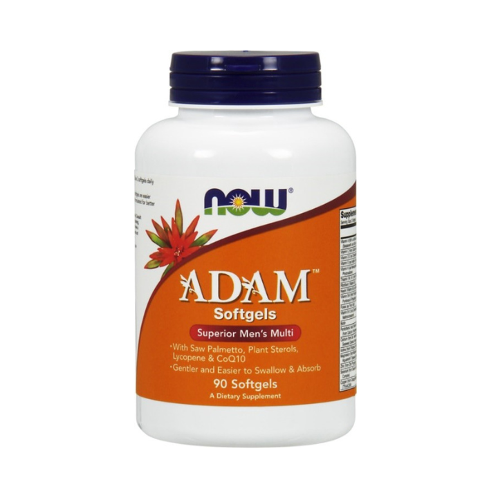 NOW Foods Adam Superior Men’s Multi 90 Softgels. What are Adam Softgels?  Adam multi-vitamin softgels are easier to swallow and are formulated for better GI tolerability.  They contain herbs and nutrients to support men’s health.  HEALTH BENEFITS:  Saw Palmetto, Plant Sterols, Lycopene & CoQ10 Gentler and Easier to Swallow & Absorb Suitable for men of all ages
